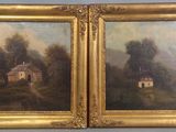 deux tableaux représentant une scène de campagne avec une maison au loin
