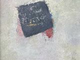 painting of a black box on a white background with a red spot