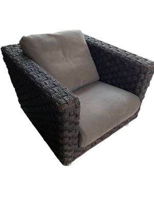 LIGNET ROSET - 4 fauteuils en corde tissée, coussin en alcan…