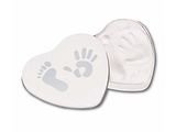 white heart shaped box with a baby ' s footprints imprint on it