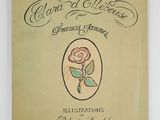 an old book with a drawing of a rose on it