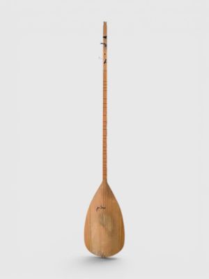 an image of a wooden instrument with a long neck and a wooden stick