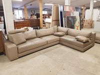 LIGNE ROSET - Large canapé d'angle en cuir gris taupe et son… (photo 2)