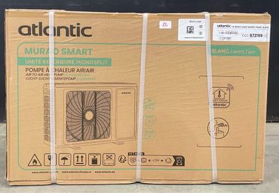 three boxes of air conditioning units are stacked on top of each other