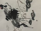 chinese ink painting of a man riding a horse and holding a sword
