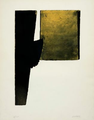 an image of a black and yellow painting on a white background