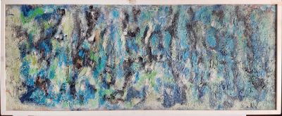 peinture abstraite dans des tons de bleu et de vert sur fond blanc