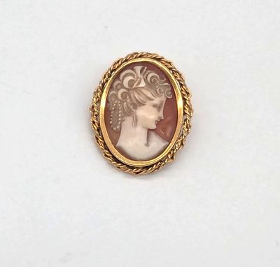 un gros plan sur une broche représentant une femme portant une tia
