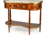 an image of a wooden table with a marble top on a white background