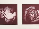 two photographs of a person holding a baby in their hands