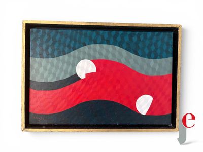 une photo d'une photo représentant une vague rouge et bleue