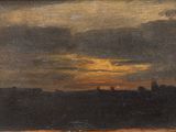 an image of a painting of a sunset over a body of water