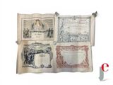 three old paper scrolls with a picture of a man and a woman on them