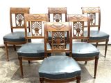 set of six antique dining chairs with leather upholstered seats