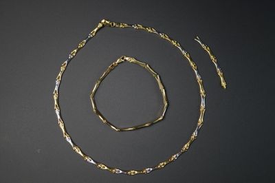 une image représentant un collier et un bracelet en or sur un fond noir