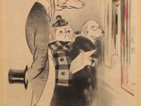 dessin représentant un homme et une femme regardant par la fenêtre un chien