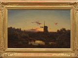 an image of a painting of a windmill in a field