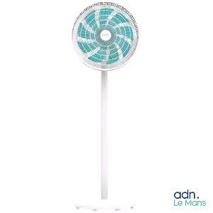 a white pedestal fan sitting on top of a white stand