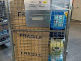a cart with a lot of items in it in a warehouse