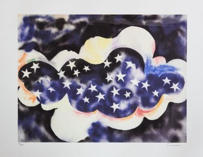 une image représentant un tableau d'un nuage avec des étoiles dans le ciel
