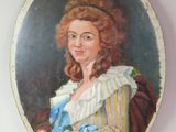 peinture d'une femme en robe bleue assise sur une chaise