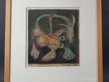 framed and matted print of a painting of a woman in a black dress