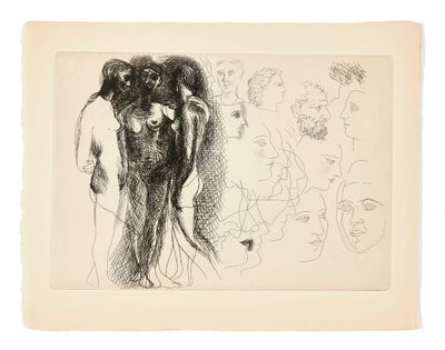une image représentant un dessin d'une femme et d'un chien