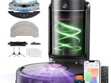 une image représentant un aspirateur robot équipé d'une télécommande et d'accessoires
