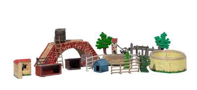 a lot of small toys that are on a white surface
