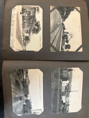 two old black and white photos of a train on a train track