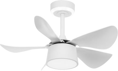 a close up of a white ceiling fan on a white wall