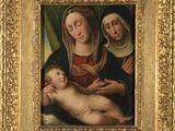 an image of a painting of a woman holding a baby in a gold frame