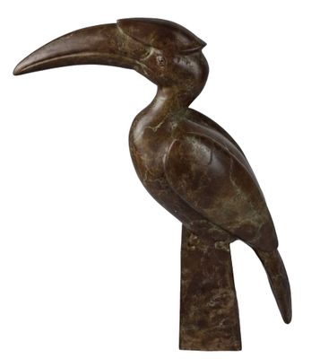 bronze sculpture of a bird on a stand