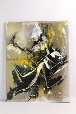peinture abstraite représentant un homme avec une guitare sur fond blanc
