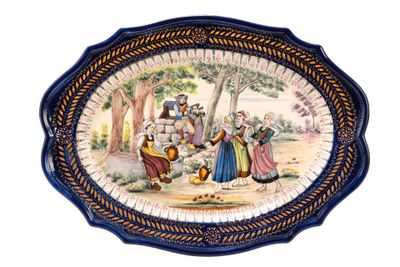 a plate with a painting of a group of people on it