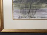 painting of a bird sitting on a branch in the water