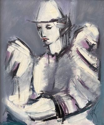 une image d'un tableau représentant une femme en robe blanche