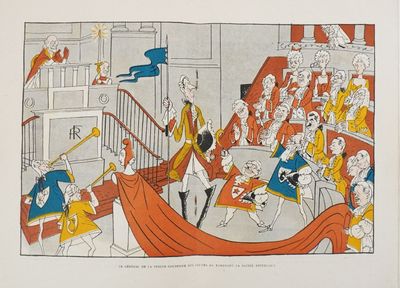 an image of a painting of a man being led into a court by a woman