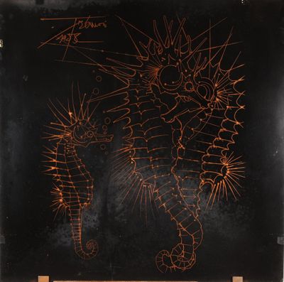 une image représentant un dessin d'un hippocampe sur un tableau noir