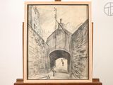 a picture of a drawing of a man walking down the street