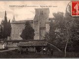 une vieille carte postale représentant une église avec une calèche