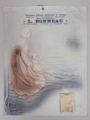 tableau représentant une femme en robe rose assise au bord d'un plan d'eau
