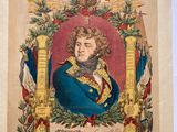 an old print of a man with a bald eagle above his head