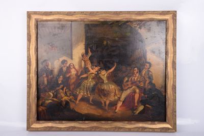 une image d'un tableau représentant un groupe de personnes dans une pièce