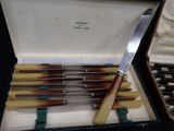 six knives in a case with a knife on top of it