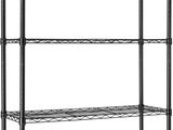 a black wire shelving with four shelves on each side