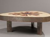 a coffee table with a design on the top of it