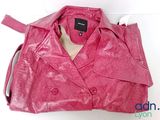 a pink leather jacket on a white table