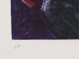 painting of a red and black rooster with a purple background