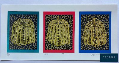 three framed prints of a row of yellow and red leaves